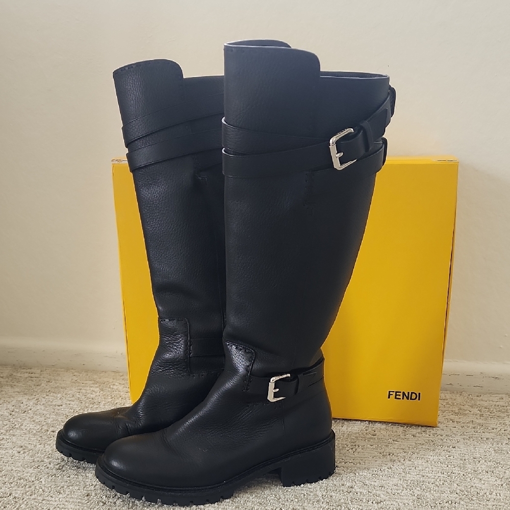 Fendi Black Leather Knee-High Boots
